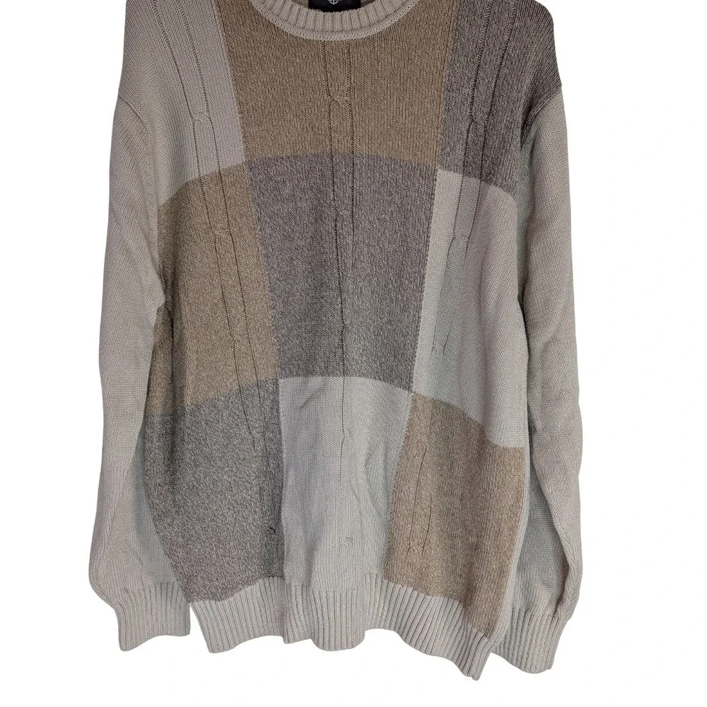 Dockers Sweater Mens XL Beige Colorblock Cable Knit Cotton Crew Neck Pullover